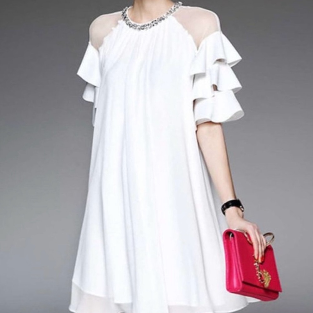 MISSLOOK White Ruffle Sleeve Mini Dress